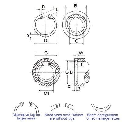 Anello elastico interno 15 x 1 mm - Acciaio al carbonio - Alloggiamento 15.00 - MBA (confezione da 50)