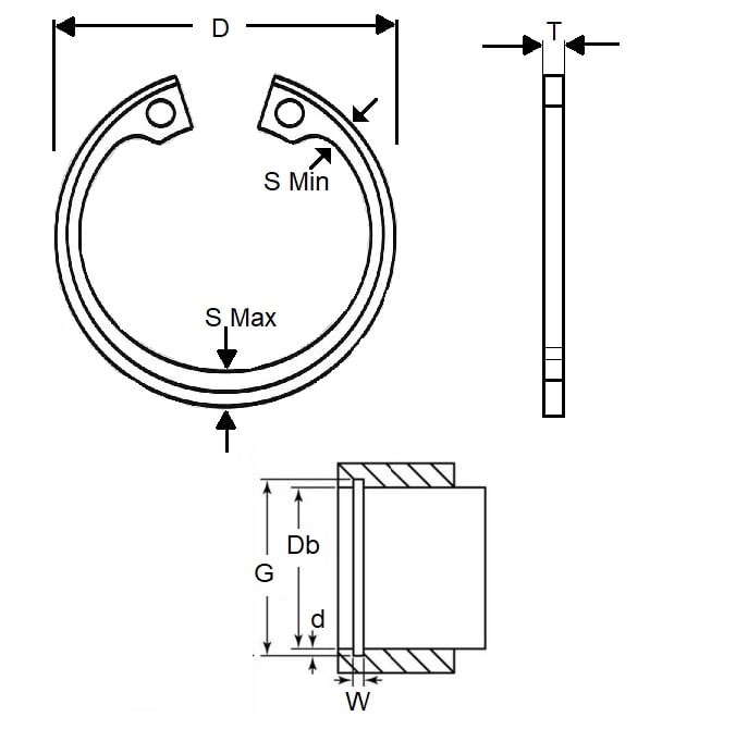 Anello elastico interno 25,98 x 1,02 mm - Acciaio al carbonio smussato - Alloggiamento 25,98 - MBA (confezione da 5)