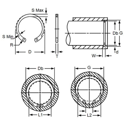 Circlip Interne 69,85 x 2,36 mm - Acier Carbone Inversé - Boîtier 69,85 - MBA (Pack de 1)