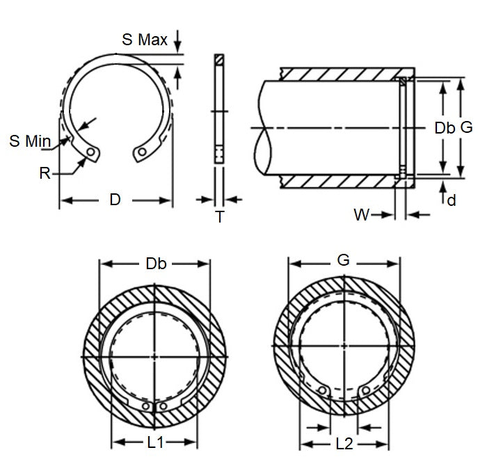 Anello elastico interno 24 x 1,2 mm - Acciaio al carbonio invertito - Alloggiamento 24,00 - MBA (confezione da 5)