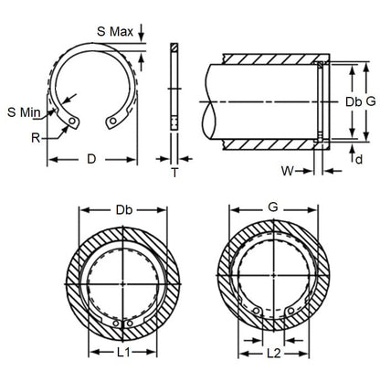 Anello elastico interno 40 x 1,75 mm - Acciaio al carbonio invertito - Alloggiamento 40,00 - MBA (confezione da 1)