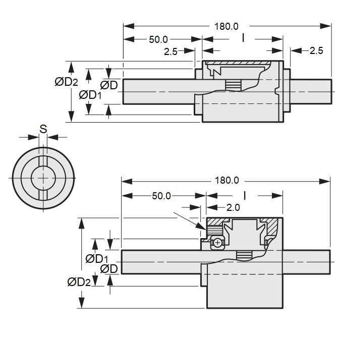 Frizione a slittamento da 612 a 1224 x 8 x 180 - Albero integrale a particelle magnetiche senza alimentazione - MBA (confezione da 1)