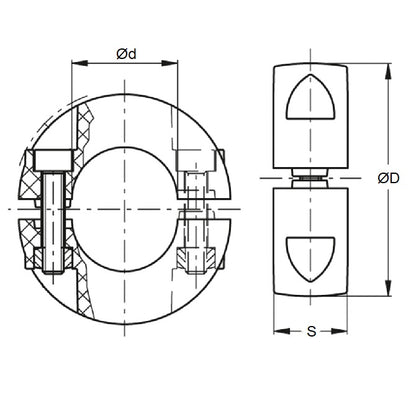 1136348 | COL-02540-044-13-2C-S4 (Each) --- Shaft Collars - 25.4x44.45x12.7 mm Clamp Type - Stainless Steel 304 Similar to A2, 18-8 HRB80 Collar