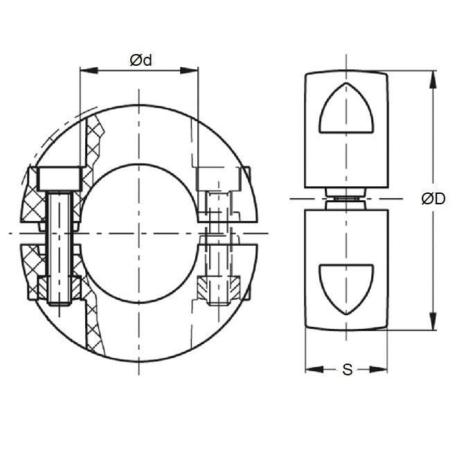 1136368 | COL-02540-044-13-2C-S3 (Each) --- Shaft Collars - 25.4x44.5x12.7 mm Clamp Type - Stainless Steel 303/304 Similar to A2, 18-8 HRB80 Collar