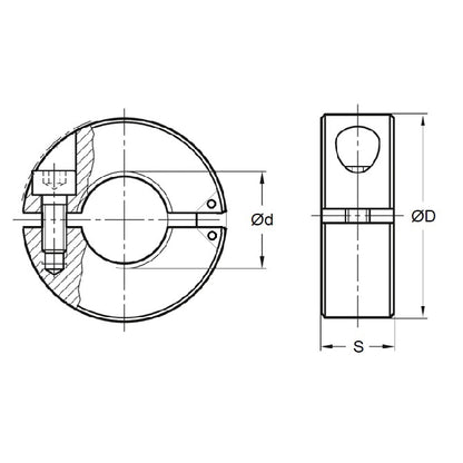 1067043 | COL-00600-016-09-HG-S3 (Each) --- Shaft Collars - 6x16x9 mm Hinged - Stainless Steel Collar