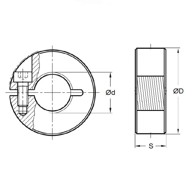 Collier fileté 10-32 UNF x 15,875 x 7,938 mm - Collier de serrage monobloc en acier doux - Alésage fileté - MBA (Pack de 1)