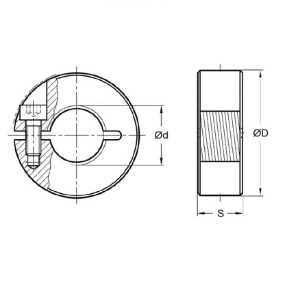 Collier fileté 10-32 UNF x 15,875 x 7,938 mm - Collier de serrage monobloc en acier doux - Alésage fileté - MBA (Pack de 1)