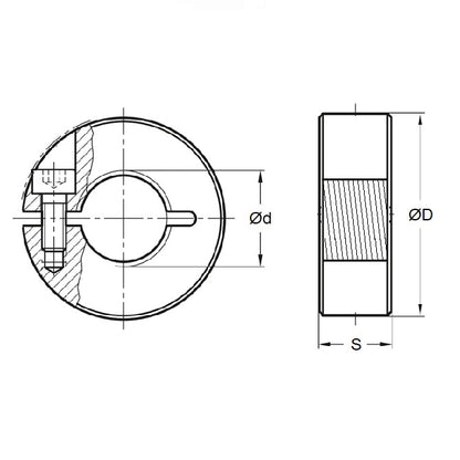 1111806 | COT-01588C-033-11-S3 (Each) --- Threaded Collars - 5/8-11 UNC - 15.88mm - 33.338x11.113 mm Clamp Type - Stainless Steel Collar