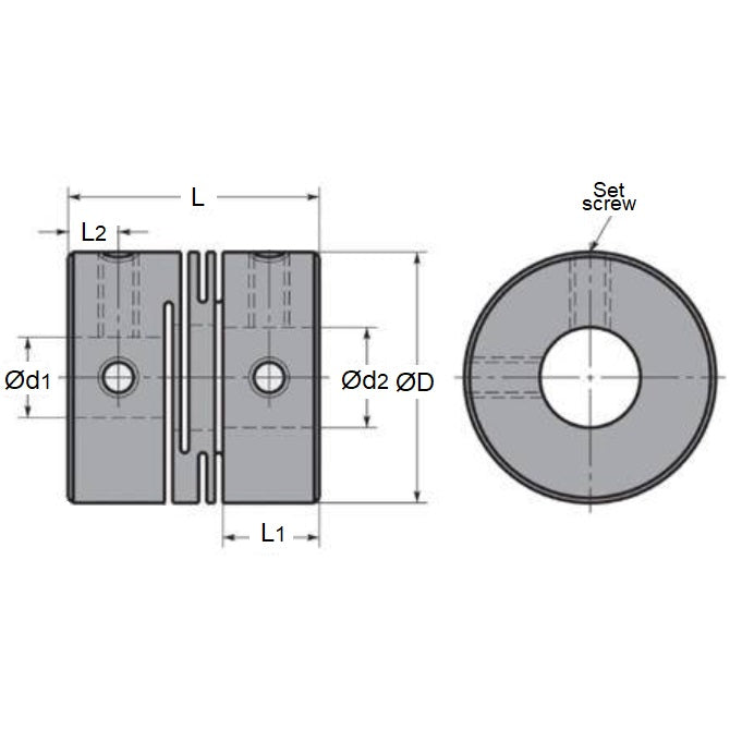 Couplage de type fente 2 x 2 x 8 x 10 mm - Aluminium - Verrouillage à vis de réglage - MBA (Pack de 2)