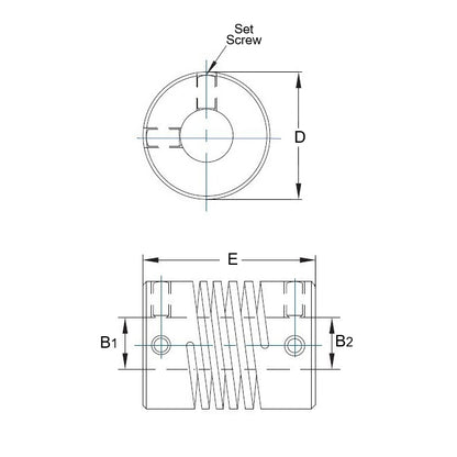 1101067 | CP-127-127-29-028-H-PA (Each) --- Helical Couplings - 12.7x12.7x28.575 mm Standard - Aluminium 7075-T6 Coupling