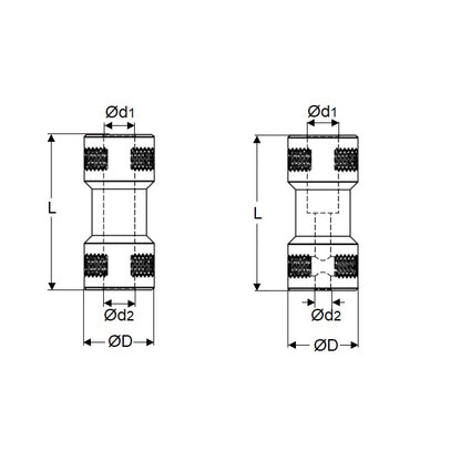 Giunto rigido 2 x 3.175 x 9 x 20 mm - Ottone - Bloccaggio con vite di fermo - MBA (confezione da 5)