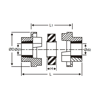 Accouplement HRC 10 x 100 x 69 – Taille 70 avec moyeu unique alésage 10 mm – Style – MBA (lot de 10)