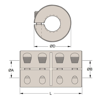 1128123 | CP-222K-222K-41-057-R1-SC (Each) --- Rigid Couplings - 22.225 - Keyed - Keyed 22.225 41.27 mm Clamp - Steel Coupling