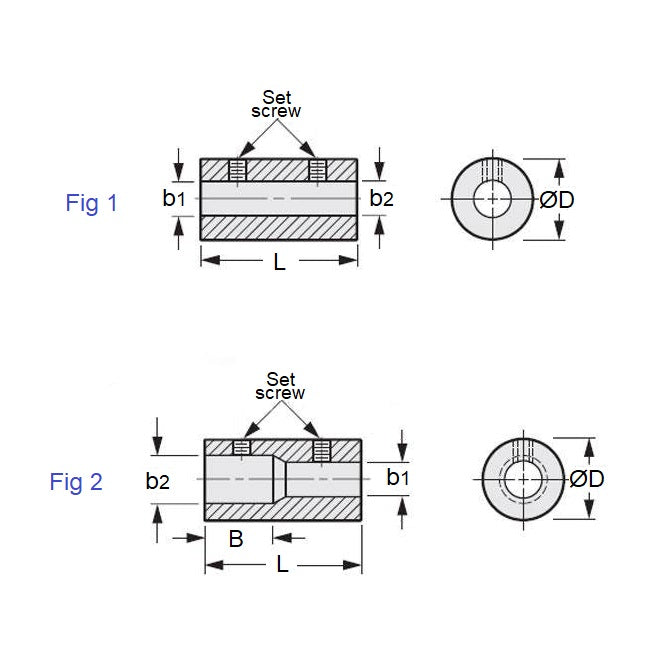 1085244 | CP-095-095-19-025-R-CG (Each) --- Rigid Couplings - 9.525x9.525x19.05 mm Set Screw - Steel Coupling