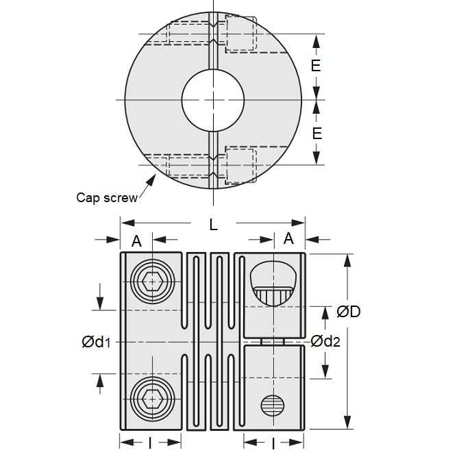 1111365 | CP-159-159-34-035-H-SL-ALP --- Slit Couplings - 15.875 mm x 15.875 mm x 34 mm