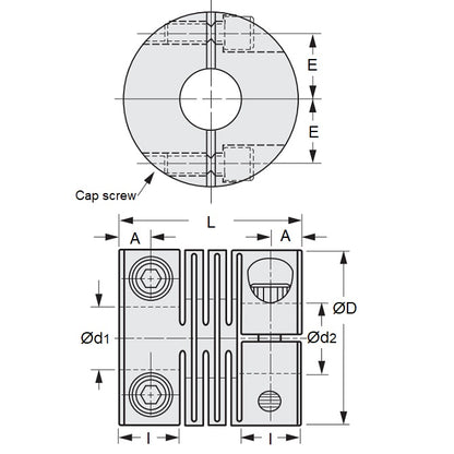 1111365 | CP-159-159-34-035-H-SL-ALP --- Slit Couplings - 15.875 mm x 15.875 mm x 34 mm