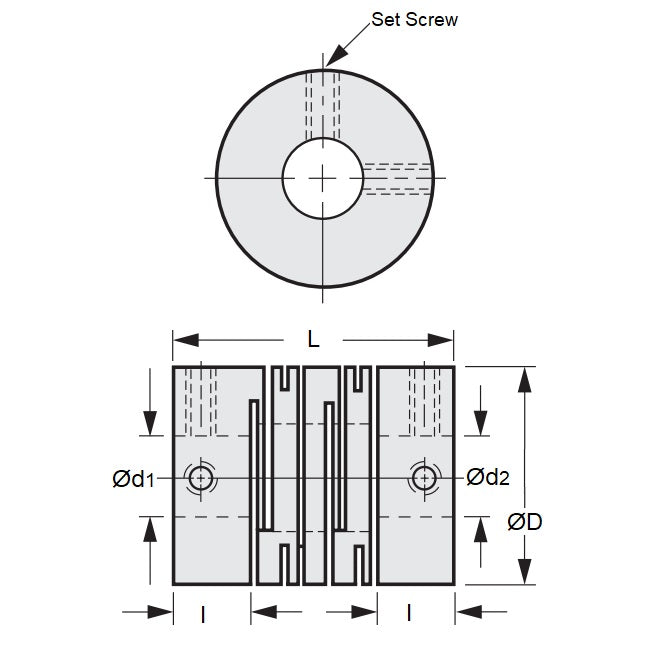 1042721 | CP-030-030-08-014-H-SL-ALP (Each) --- Helical and Slit Couplings - 3x3x8 mm Standard - Anodized Aluminium Coupling