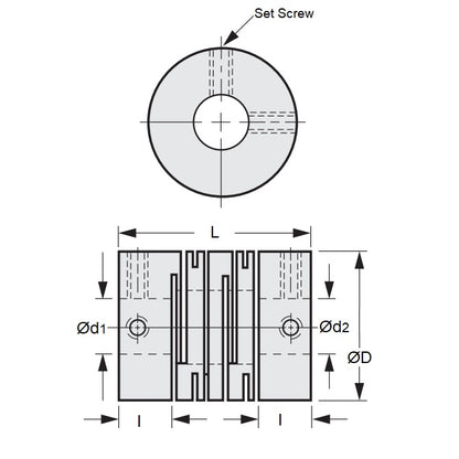 1042721 | CP-030-030-08-014-H-SL-ALP (Each) --- Helical and Slit Couplings - 3x3x8 mm Standard - Anodized Aluminium Coupling
