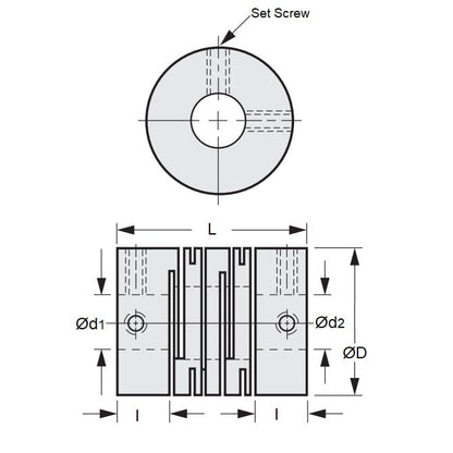 Accouplement de type fendu 6 x 6 x 16 x 23 mm – Acier inoxydable – Verrouillage à vis – MBA (lot de 1)