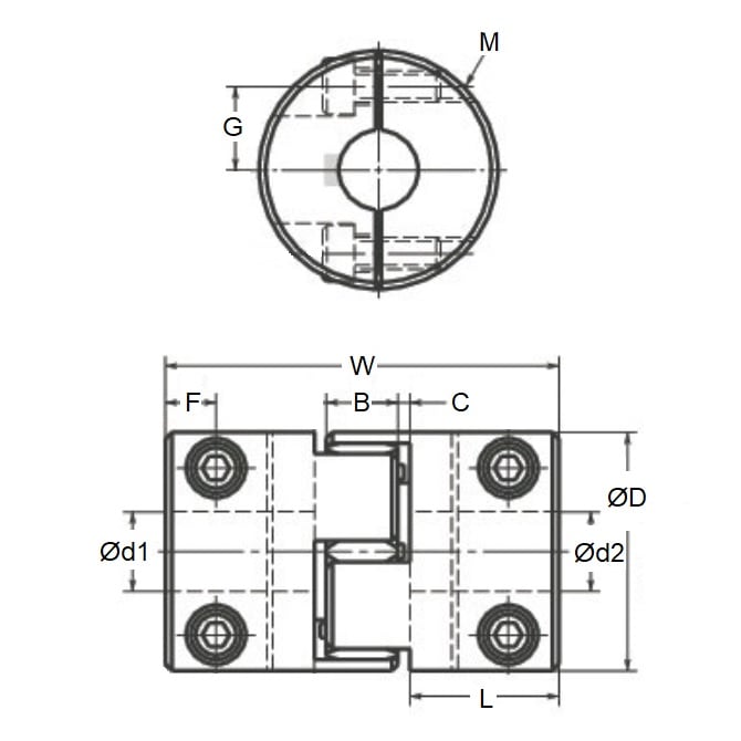 Accouplement Spider Type C 6,35 x 6,35 x 20 x 30 mm - Type Spider Aluminium avec 92 Duro White Spider - Blanc - Verrouillage par pince - MBA (1 pièce)