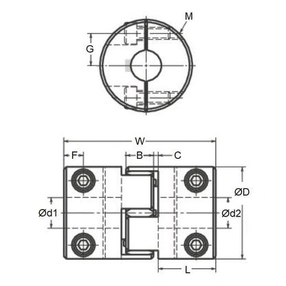 1106979 | CP-140K-160K-40-066-J-PU80C --- Spider Type C Complete Couplings - 14 (Keyed) x  16 (Keyed) x 40 mm