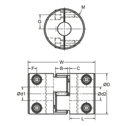 1071282 | CP-064-095-20-030-J-PU92C (Each) --- Spider Type C Complete Couplings - 6.35x9.525x20 mm - Aluminium with 92 Duro White Spider Coupling