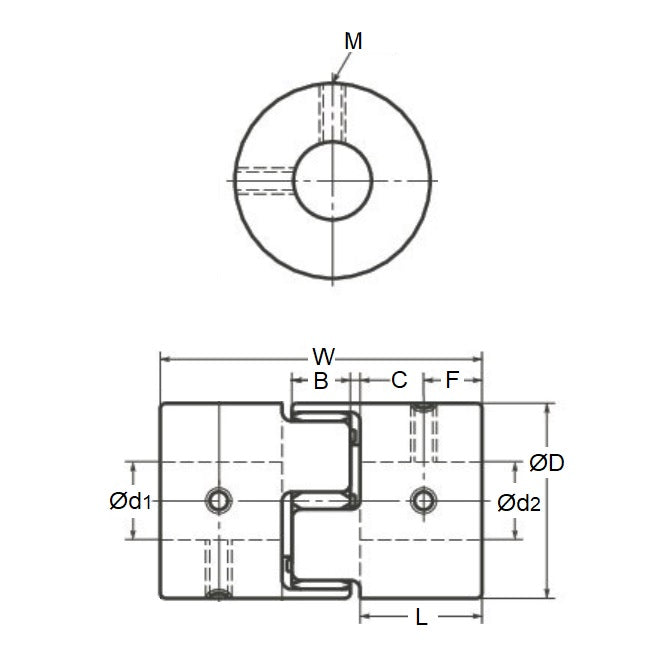 1046656 | CP-032-064-14-022-J-PU92G (Each) --- Spider Type C Complete Couplings - 3.175x6.35x14 mm - Aluminium with 92 Duro White Spider Coupling