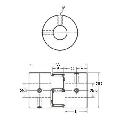 Accoppiamento Spider tipo C 15,875 x 15,875 mm Con chiave x 39,9 x 66 mm - Alluminio tipo Spider con 92 Duro White Spider - Bianco - Bloccaggio con vite di fermo - MBA (confezione da 1)