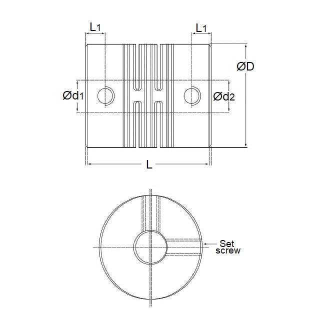 1037264 | CP-015-020-13-013-H-B6-AL-G (Each) --- Spiral 6 Beam Couplings - 1.5 Pilot Bore 2.0 12.7 mm Aluminium Set Screw Type - Aluminium Coupling
