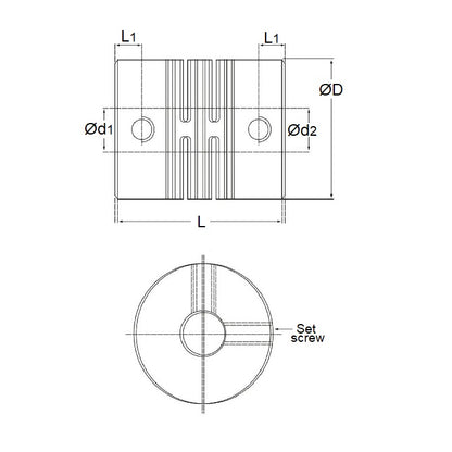1037264 | CP-015-020-13-013-H-B6-AL-G (Each) --- Spiral 6 Beam Couplings - 1.5 Pilot Bore 2.0 12.7 mm Aluminium Set Screw Type - Aluminium Coupling