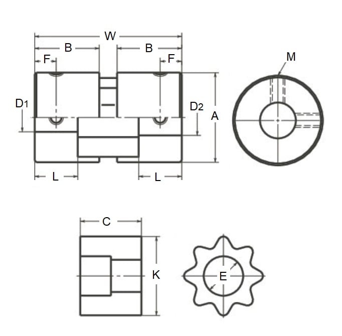 1086728 | CP-095-095-20-034-J-SPLN-X --- Couplings - 9.525 mm x 9.525 mm x 20 mm