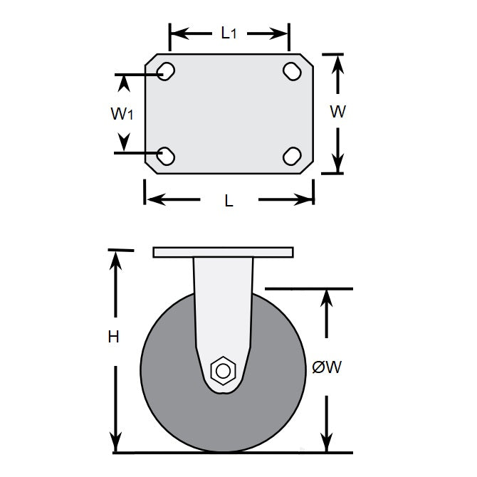 1163067 | RWC-R2711 (PK-2) --- Plate Castors - Wheel diameter 50 Rigid 30 mm - Inst Rubber Castor
