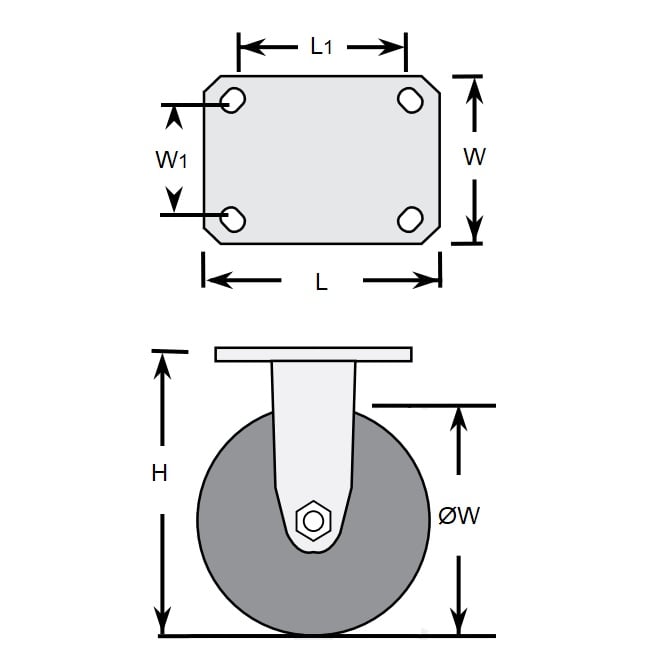 1161908 | RWC-R2711 (2 Pcs) --- Castors - 50 Rigid Inst Rubber