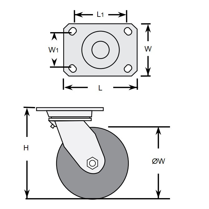 1162013 | RWC-S2710B (PK-2) --- Plate Castors - Wheel diameter 50 Swivel with Brake 30 mm - Inst Rubber Castor