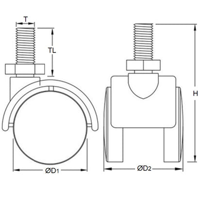 1164282 | WC437RS (PK-2) --- Stud Castors - 50.8 mm Swivel 34 Twin Wheel - Nylon Thread Castor