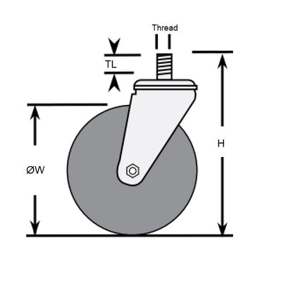 1177660 | RWC-S3714 (PK-5) --- Bolt Castors - Wheel Diameter 75 Swivel 50 mm - Grey Rubber - Non Marking Castor
