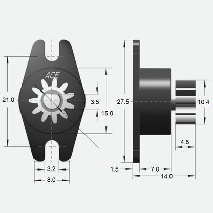 1042580 | DR-0030-B (Each) --- Rotary Dampers - 3.0 - +/- 0.8 - Ncm Bi-directional 50 RPM 2.0 to 3.0 Ncm