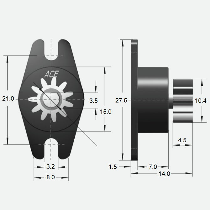 1042581 | DR-0030-B-N (Each) --- Rotary Dampers - 3.0 - +/- 0.8 - Ncm Bi-directional 50 RPM 2.0 to 3.0 Ncm