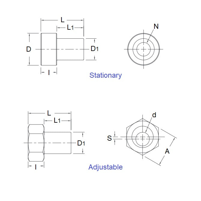 1035961 | DVAB1-ST-035-303 (Each) --- Adaptor Bushings Dual Vee - Bushing Size 1 - 14x6.22 mm - Stainless Steel 303 Similar to A2, 304, 18-8