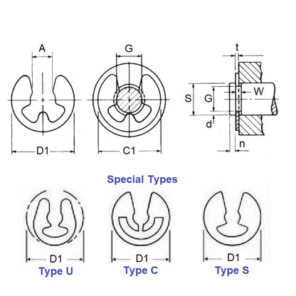 1050467 | ECL-0024-0032A-C (50 Pcs) --- E-Clips - 3.18 mm x 2.41 mm x 0.38 mm