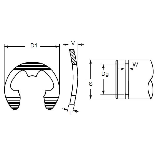 E-Clip 12,7 x 1,07 mm - Acciaio al carbonio curvo - MBA (confezione da 5)