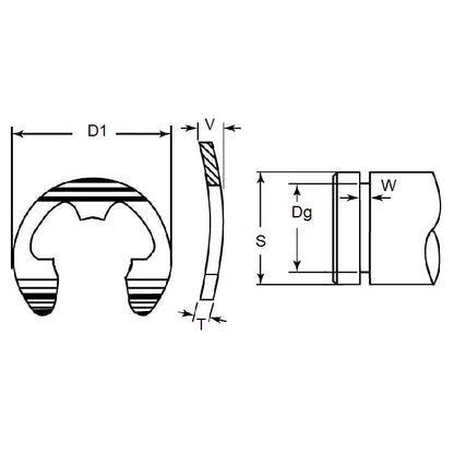 1049971 | ECB-0029-0039-C (PK-750) --- E-Clips Retaining Rings - 3.97x2.95x0.38 mm Bowed - Carbon Steel E-Clip