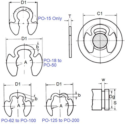 E-Clip 44,45 x 3,18 mm - Klipring in acciaio al carbonio - MBA (confezione da 2)