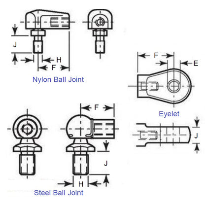 1066367 | GAS202RS --- End Fittings Gas Springs - M6 (6x1mm) Ball