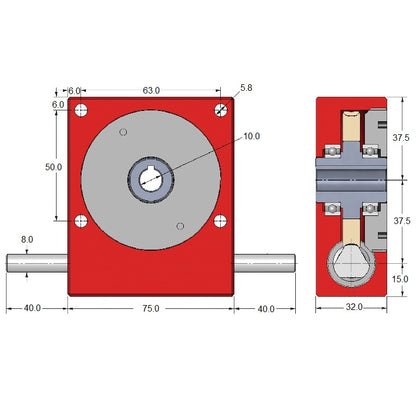 Riduttore ad asse trasversale da 60 a 1 - 3 <sup>O</sup> 49 min x 1 - 90 x 75 x 32 mm - MBA (confezione da 1)