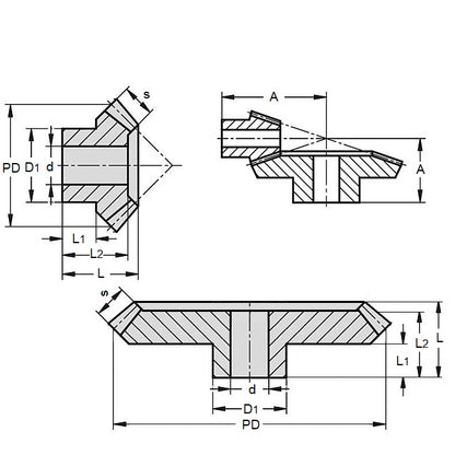 1061684 | GB-51A-M1-60-100-A --- Bevel Gears - 5 to 1 Large Gear Only Match with <a href="/store/item/GB51AM112040A/" target="_blank">GB51AM112040A</a>