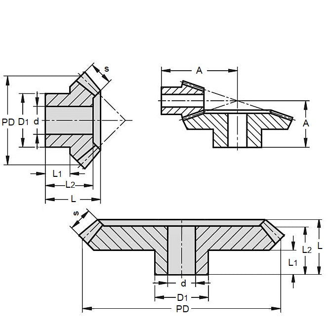 1037559 | GB-21A-M4-40-200-C (Each) --- Bevel Gears - Ratio 2 to 1 Large Gear Only - GB-21B-M4-20-200-C - 20 Tooth Gear - Module 4 - Steel Gear