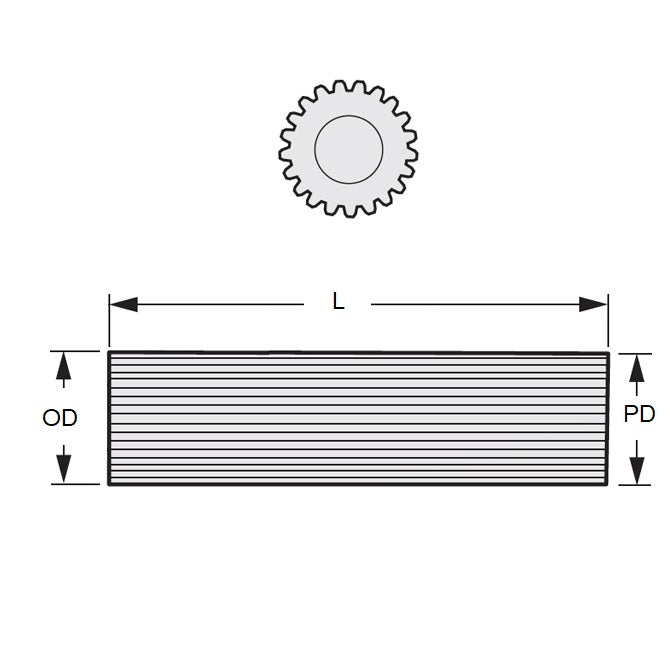 1085414 | G007L-09-D32-0300-C (Length) --- Gears - 9 Teeth x 8.738 mm x 300 mm