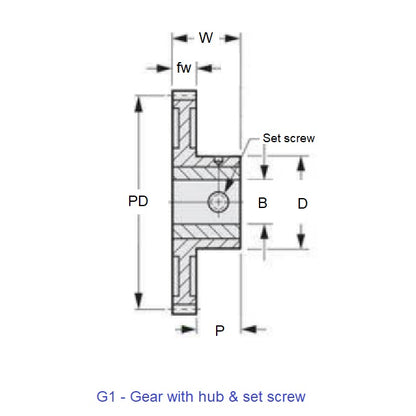 1001977 | WG1R-050-040-050-COP (Each) --- Worm Gears - Pitch Module 0.5 - 40 tooth - 2 Deg 36 Min Module 0.5 - Copper Alloy - CAC502 Gear