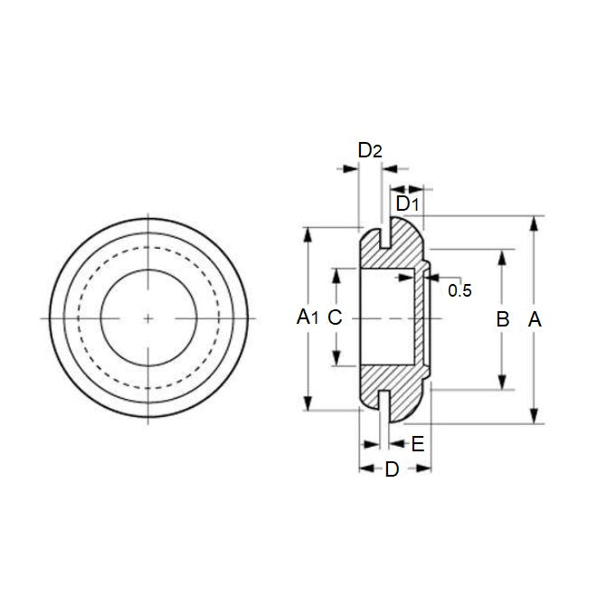 1135110 | GC-251-189-299-R15 (Per Card) --- Natural Rubber Grommets - 25.1x18.9x29.9 mm Closed - Natural Rubber Grommet